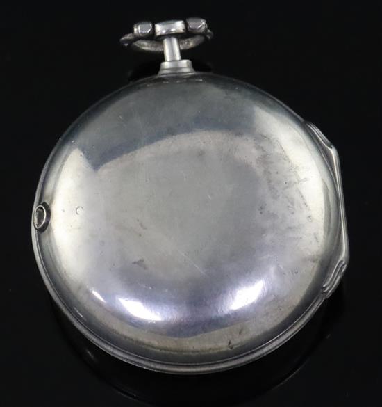 Conyers Dunlop, London, a George III silver pair-cased keywind cylinder pocket watch, No. 3525,